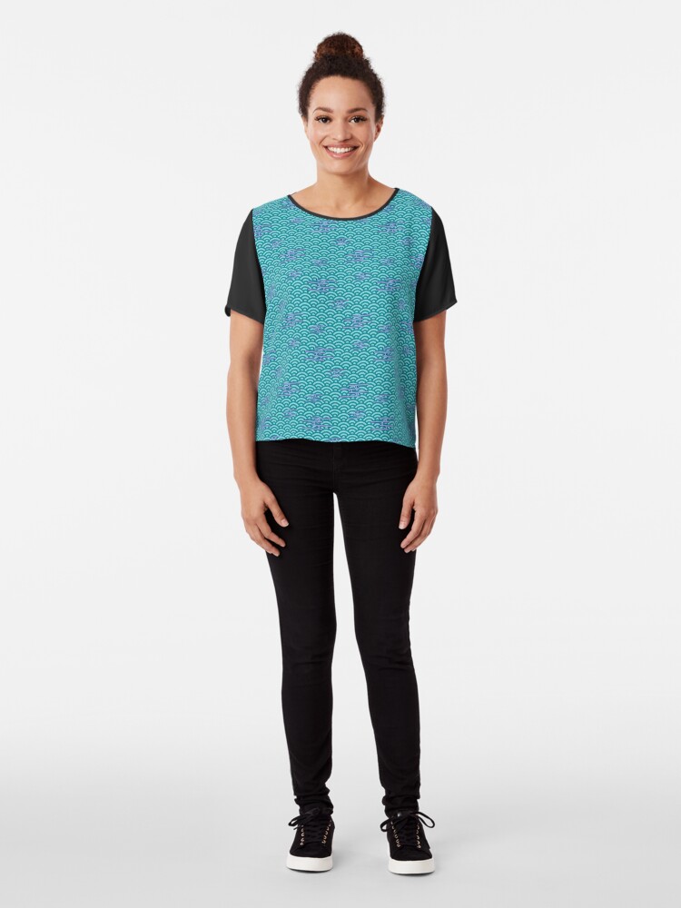 Alternate view of Japanese Clouds on Waves - Teal with Periwinkle Chiffon Top