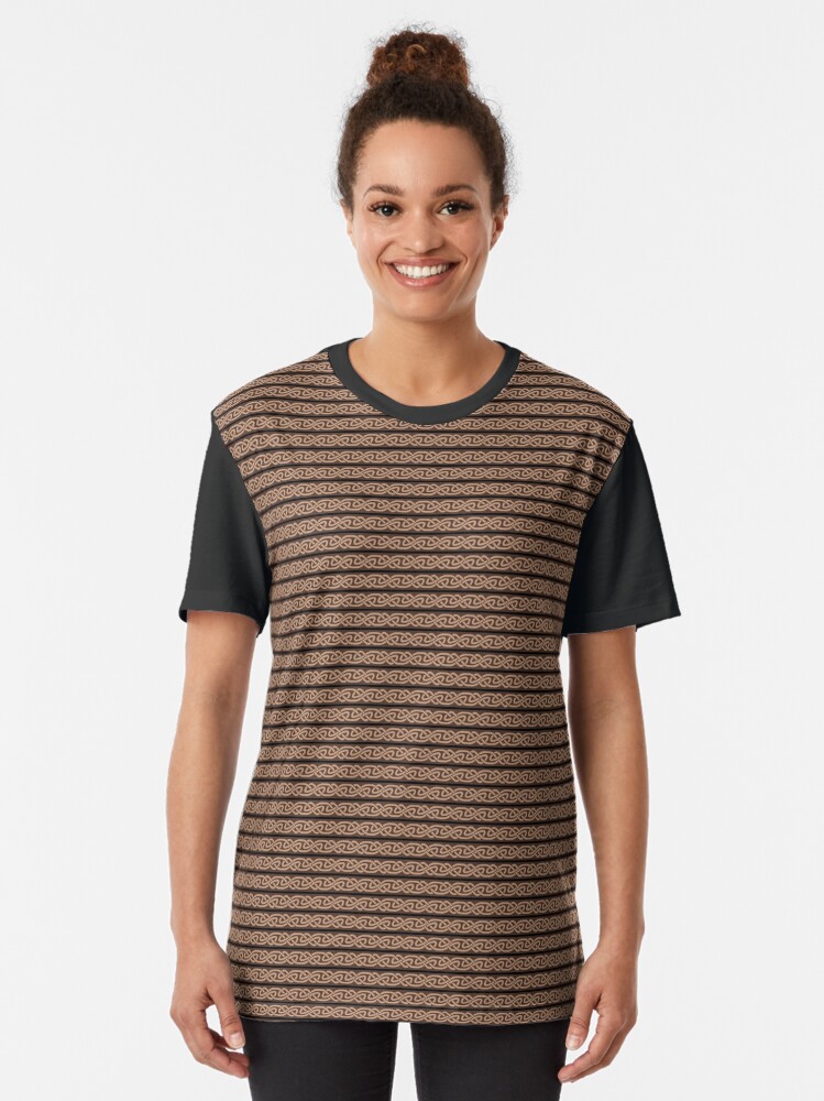 Alternate view of Knotwork and Lines - Tan Black and Brown Graphic T-Shirt