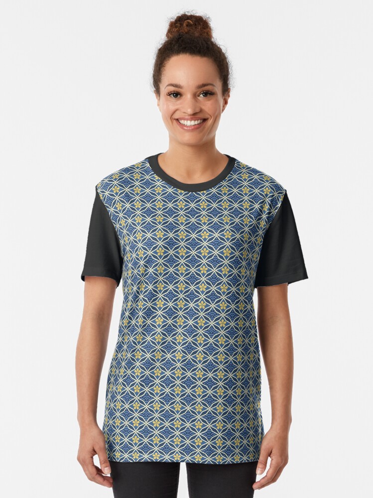 Alternate view of Asian Traditional Inspired in Blue and Gold Graphic T-Shirt