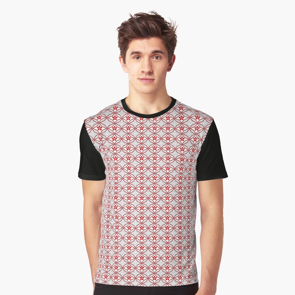 Asian Traditional Inspired in White and Red Graphic T-Shirt