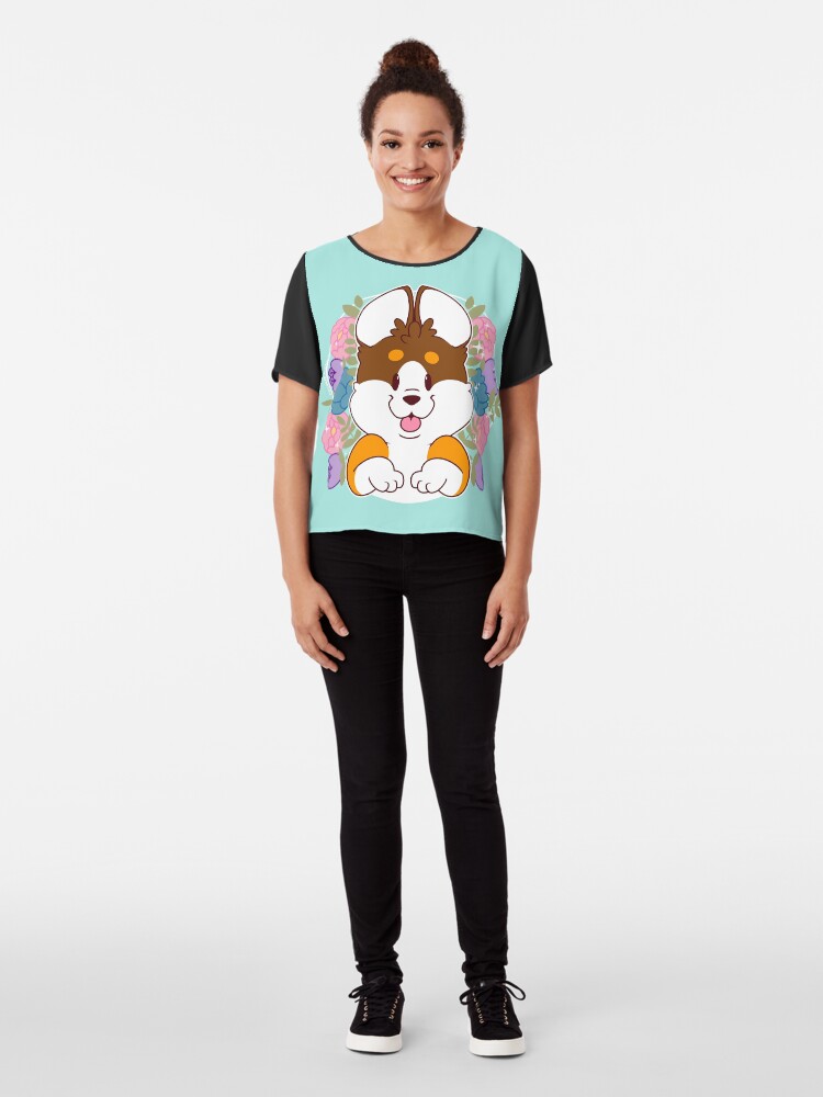 Alternate view of Reese the Black and Tan Corgi Chiffon Top