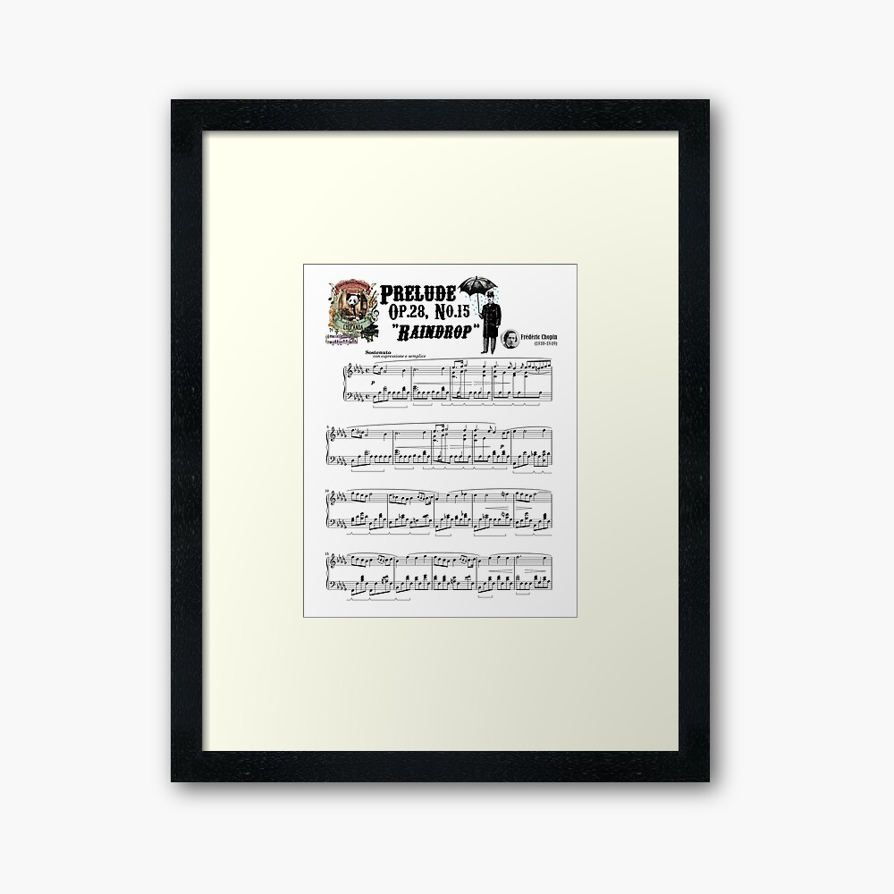 Chopin Prelude "Raindrop" Op.28 No.15 Sheet Music Framed Art Print