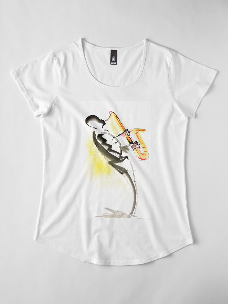Alternate view of Jazz Saxophone Musician Premium Scoop T-Shirt