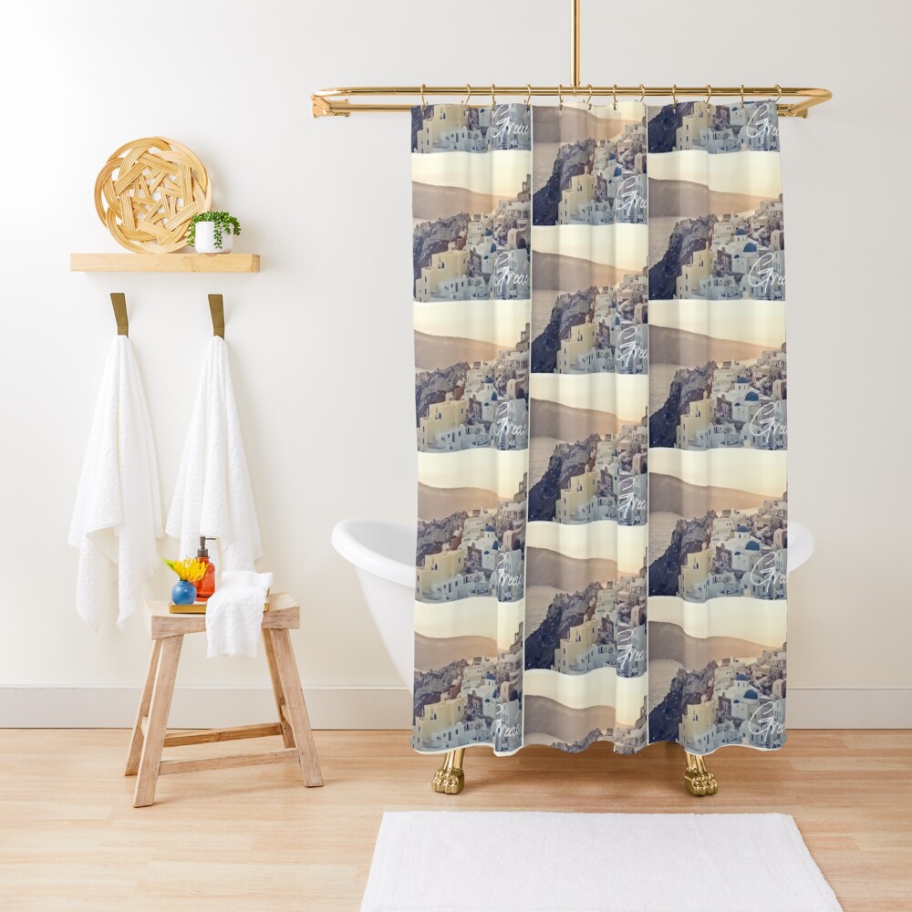 "greece art print sunset santorini" Shower Curtain by ...