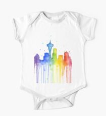 Body de manga corta para bebé Silueta acuarela de Seattle del arco iris