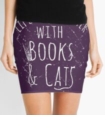 life is sweeter with books & cats #white Mini Skirt