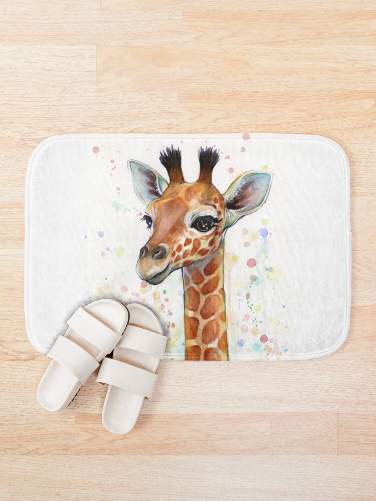 Baby Giraffe Watercolor Painting Nursery Art Bath Mat By Olga