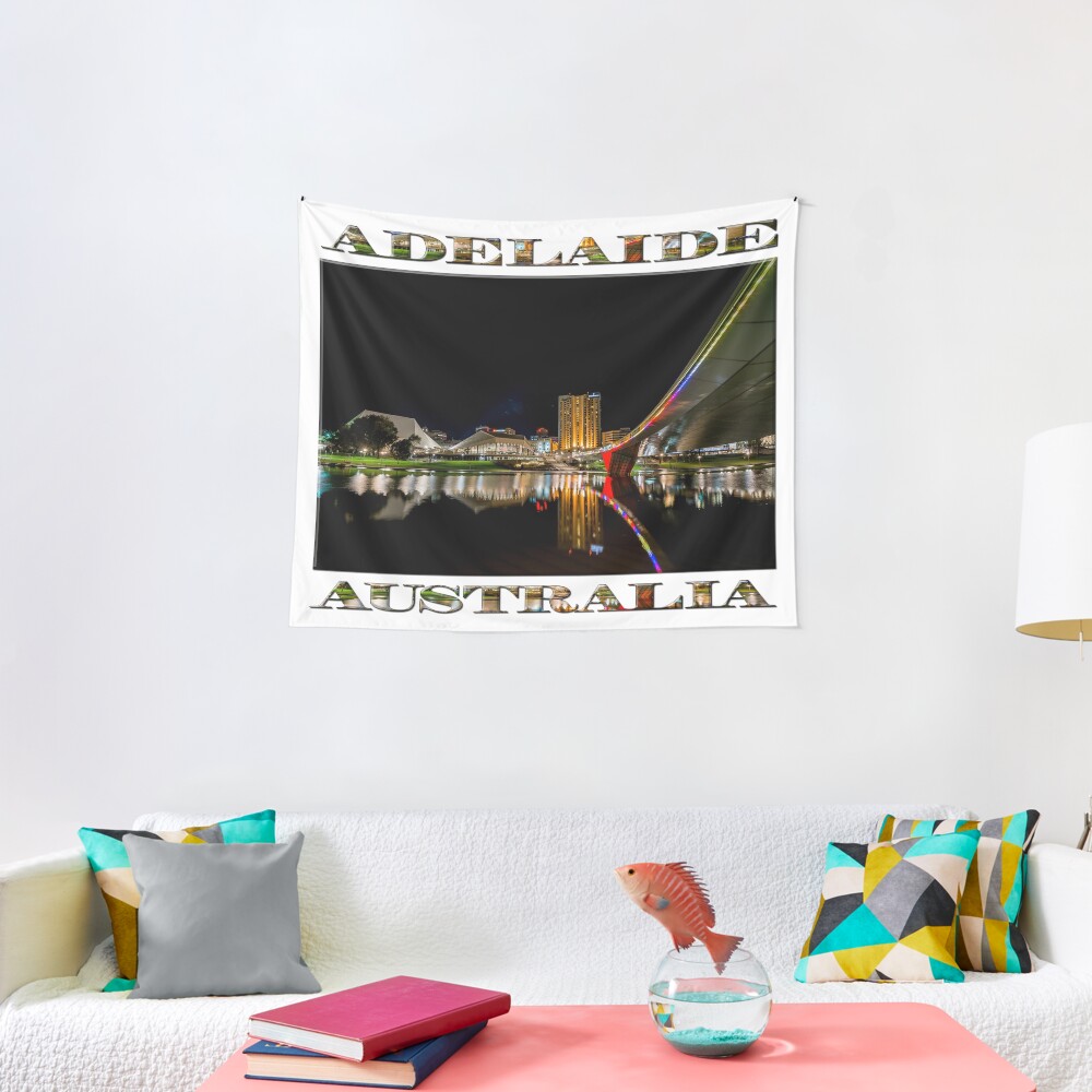 Adelaide Riverbank at Night (poster on white) Tapestry