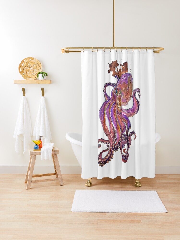 Psychedelic Purple Deep Sea Kraken Shower Curtain By Zeichenbloq