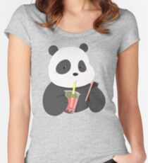 Panda Phone and Boba Tea Fitted Scoop T-Shirt