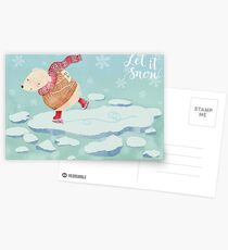Polar Bear skating – "Let It Snow" Postcards