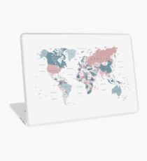 Map of the World in Pink and Blue Laptop Skin