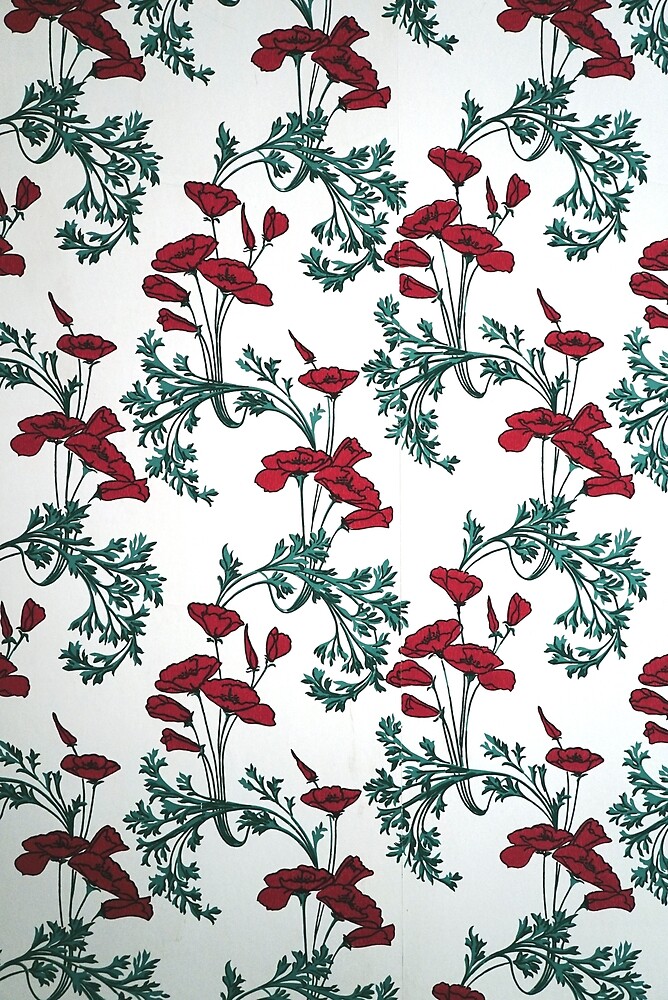 Red Poppies Vintage Victorian Wallpaper by Douglas E.  Welch