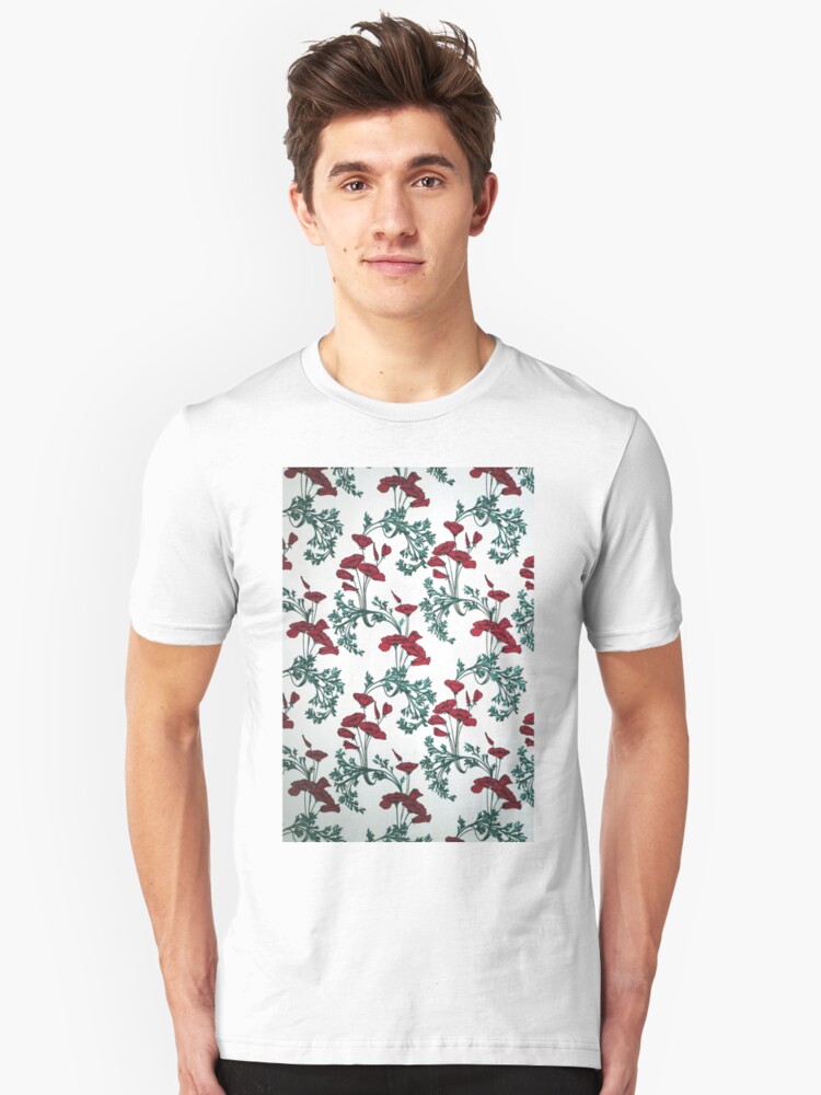 Alternate view of Red Poppies Vintage Victorian Wallpaper Slim Fit T-Shirt