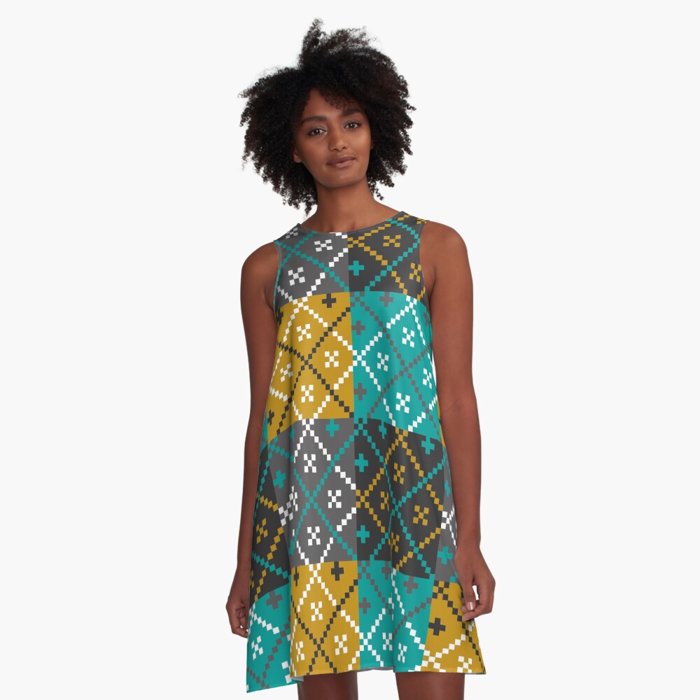 Folk Art Patchwork pattern A-Line Dress