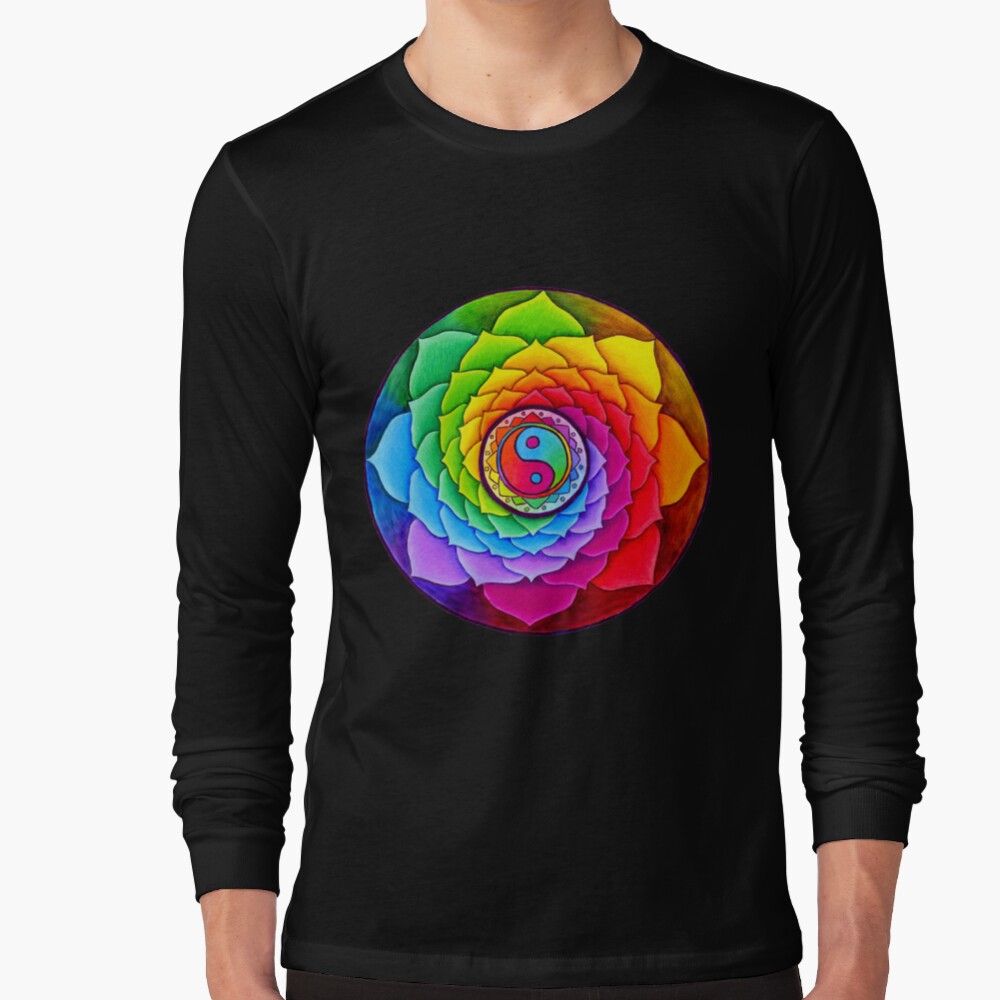 Healing Lotus Rainbow Yin Yang Psychedelic Mandala Long Sleeve T-Shirt