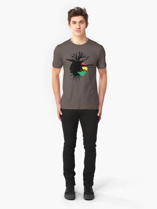 Alternate view of Rasta Dreads Ethiopian Flag Reggae Roots Rastafarian Jamaica Slim Fit T-Shirt
