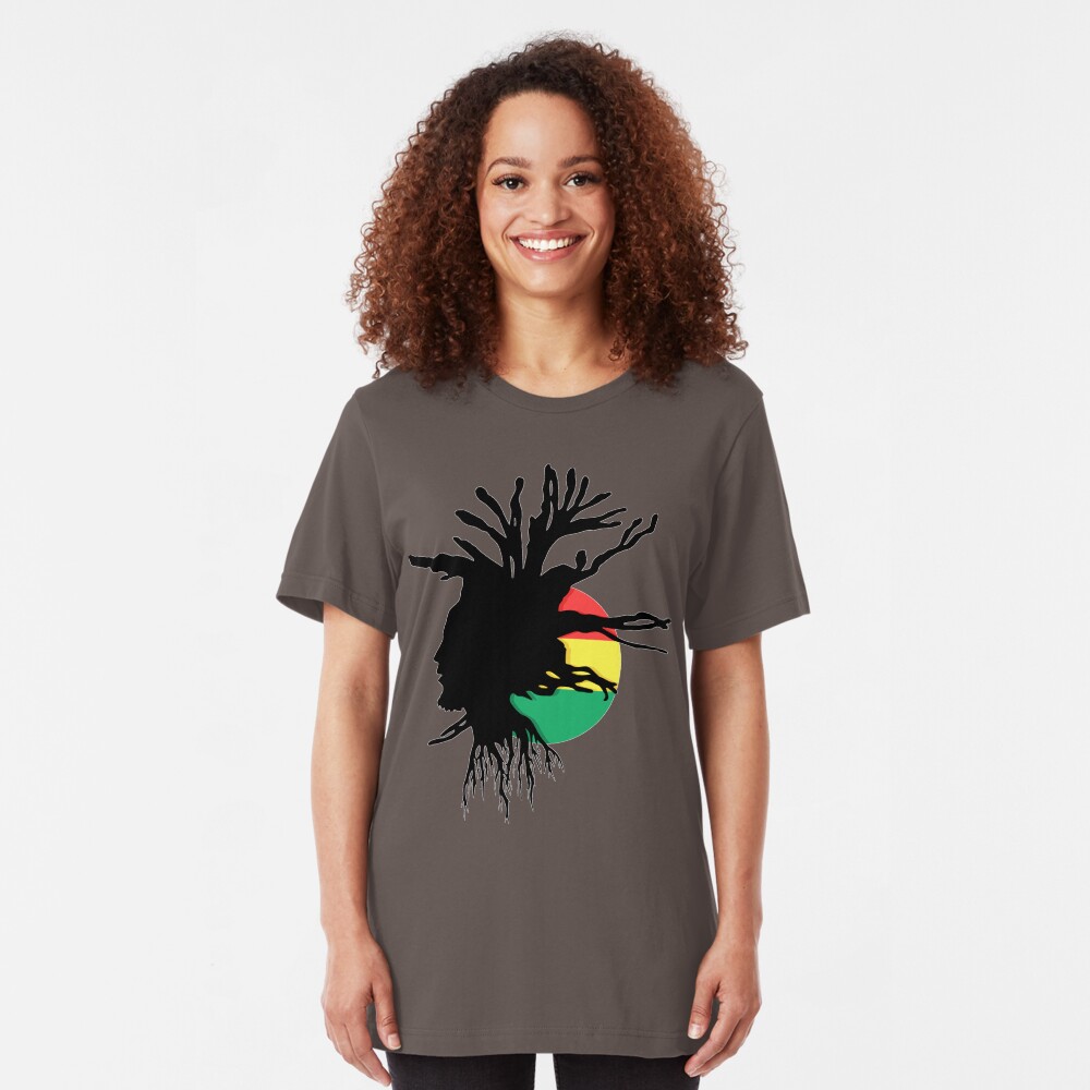 Rasta Dreads Ethiopian Flag Reggae Roots Rastafarian Jamaica Slim Fit T-Shirt