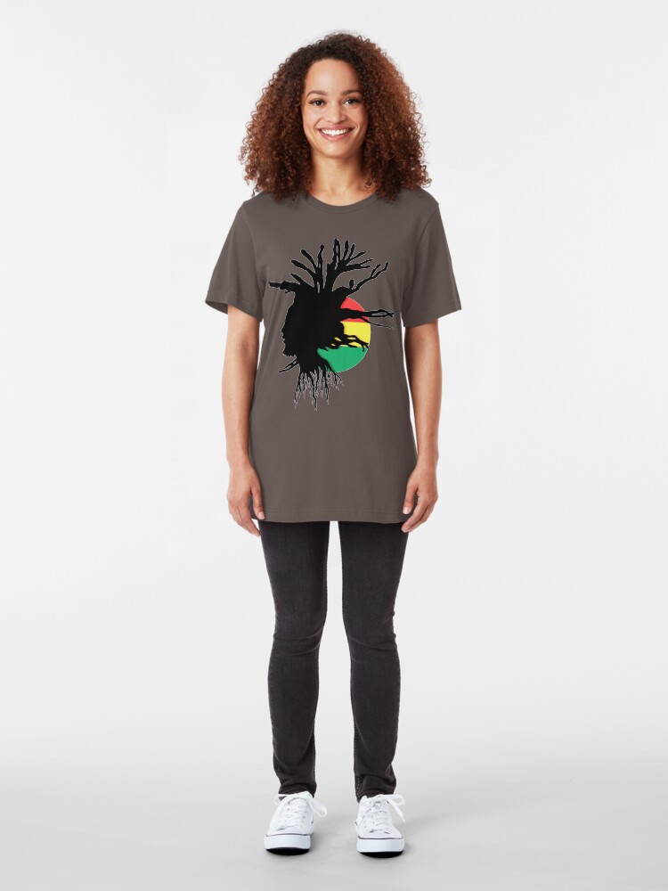 Alternate view of Rasta Dreads Ethiopian Flag Reggae Roots Rastafarian Jamaica Slim Fit T-Shirt