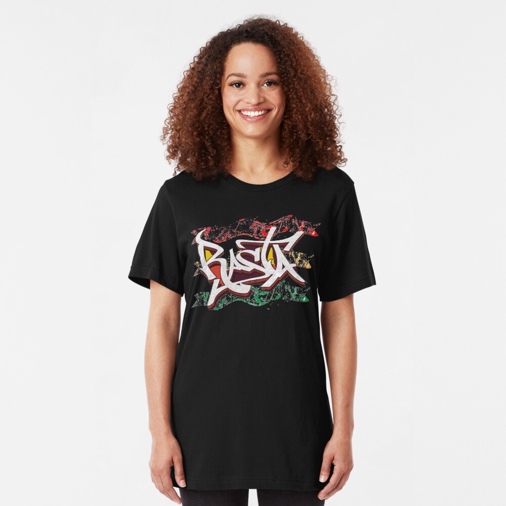 RASTA Rastafarian Jamaica Dreadlocks Roots Ethiopian Flag Graffiti Slim Fit T-Shirt