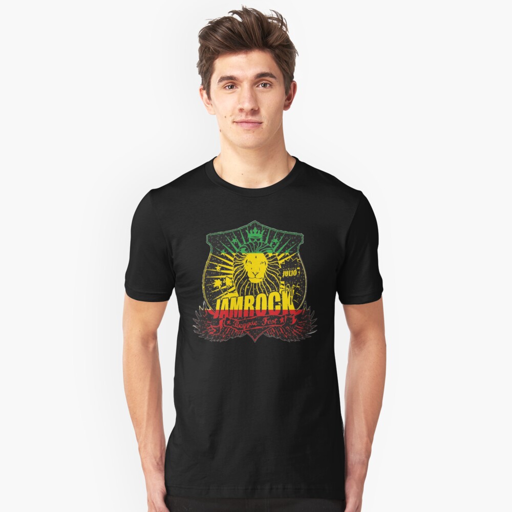 Lion Of Judah Jam Rock Rasta Ethiopian Flag Rastafarian Dreadlocks Slim Fit T-Shirt