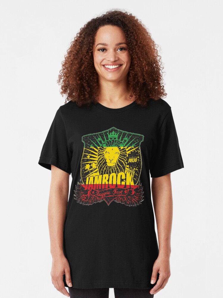 Alternate view of Lion Of Judah Jam Rock Rasta Ethiopian Flag Rastafarian Dreadlocks Slim Fit T-Shirt