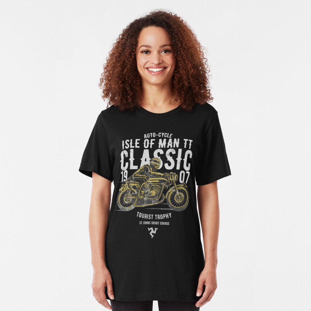 Isle Of Man TT Racing Manx Classic Vintage 3 Legs Of Man Flag Road Races GP Classic Print Slim Fit T-Shirt