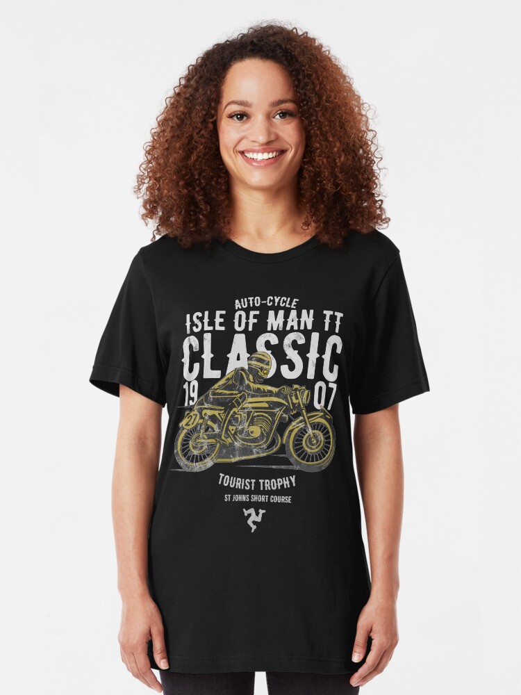 Alternate view of Isle Of Man TT Racing Manx Classic Vintage 3 Legs Of Man Flag Road Races GP Classic Print Slim Fit T-Shirt