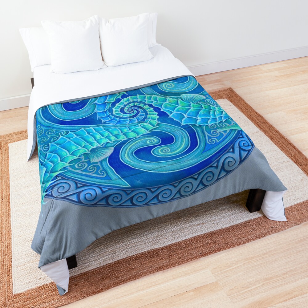 Seahorse Triskele Blue Celtic Mandala Comforter