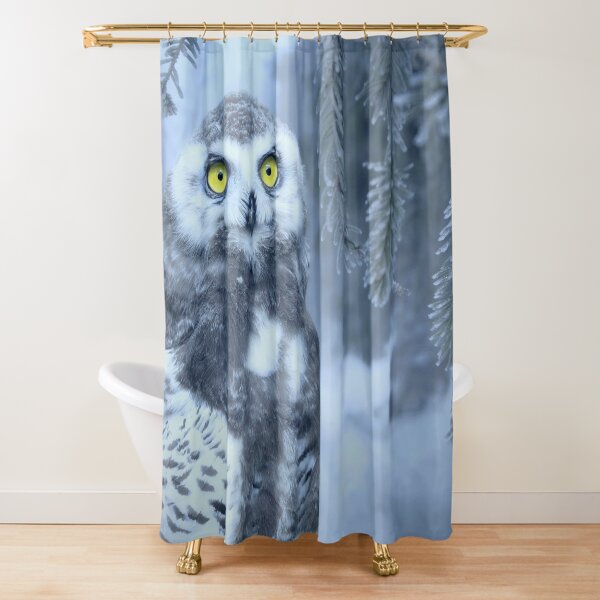 Snowy Owl Forest Bird Yellow Eyes Photo-realistic Wildlife Print Shower Curtain