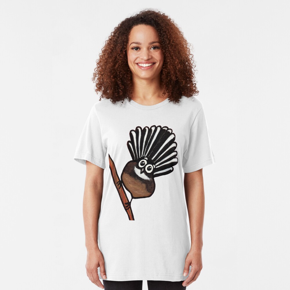 Cute Fantail - clock ft. Te Reo Maori numbers Slim Fit T-Shirt