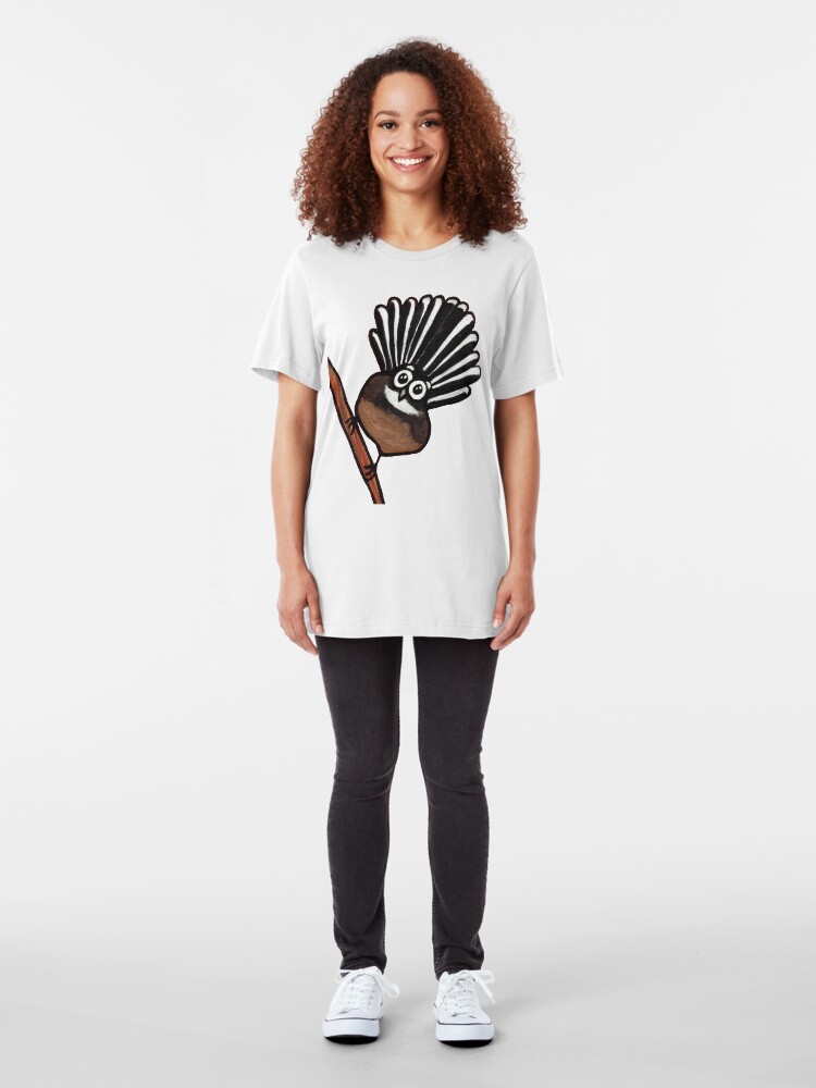 Alternate view of Cute Fantail - clock ft. Te Reo Maori numbers Slim Fit T-Shirt