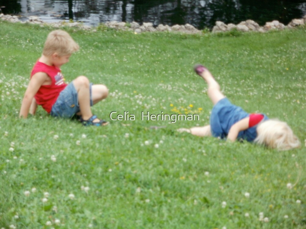 "Children rolling down a hill" by Celia Heringman | Redbubble