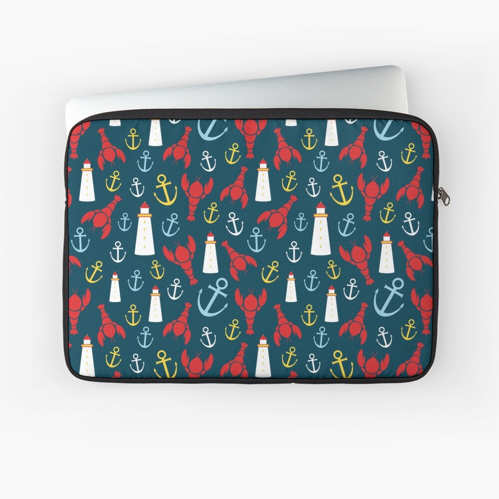 Lobsters and Lighthouses Nautical Ditsy Laptop Sleeve