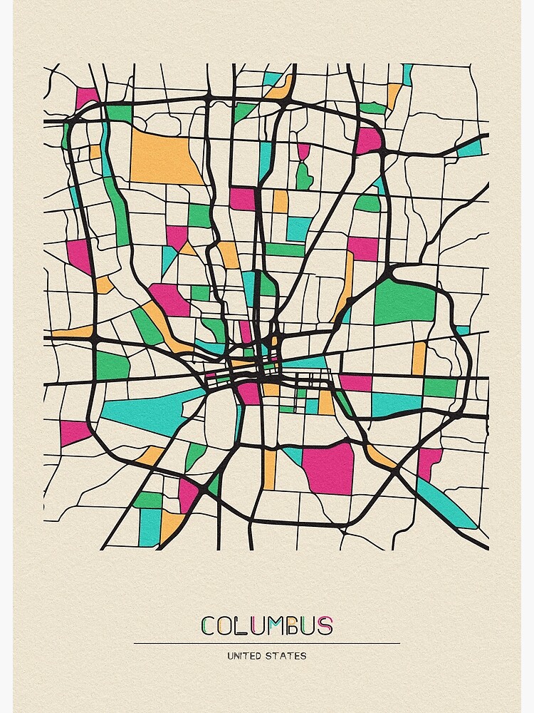 Columbus Ohio Street Map Art Print By Geekmywall Redbubble   Flat,750x,075,f Pad,750x1000,f8f8f8.u15 