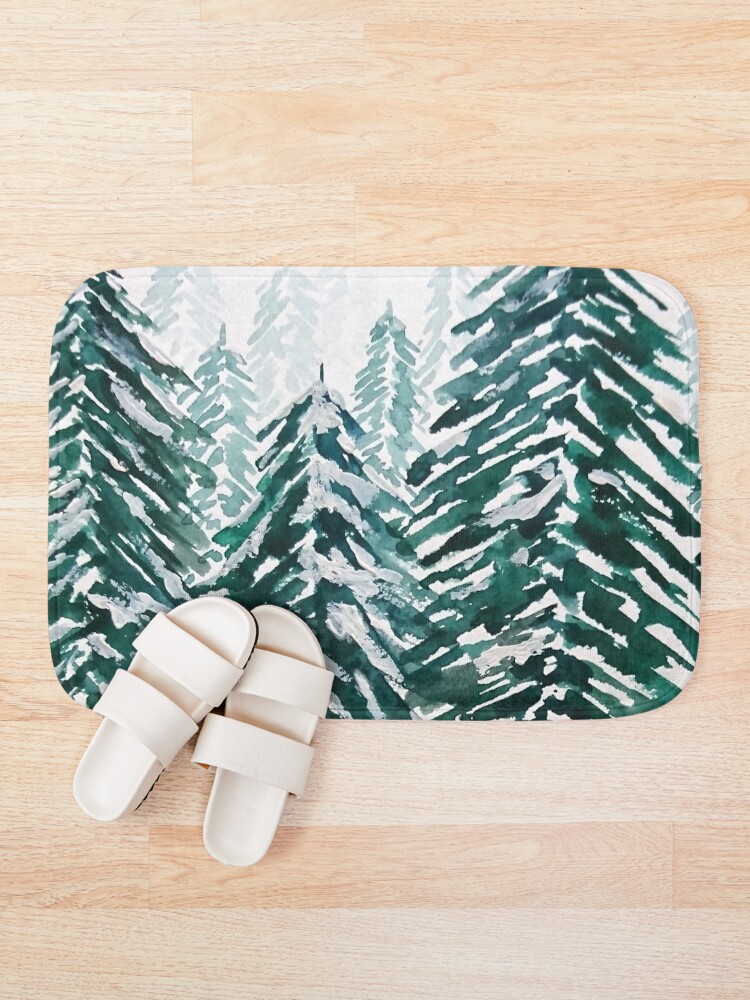 Alternate view of snowy pine forest green Bath Mat