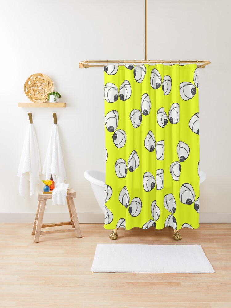 Funny Cute Neon Yellow Black Angry Eyes Watercolor Shower Curtain