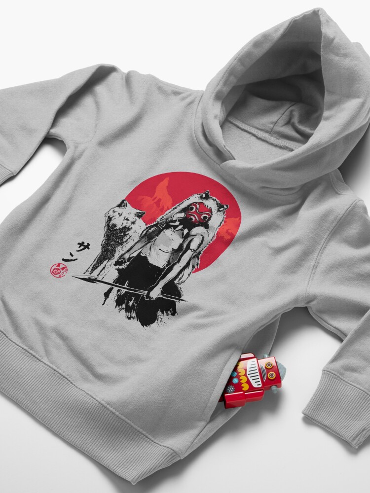 Alternate view of Wolf Girl sumi-e Toddler Pullover Hoodie