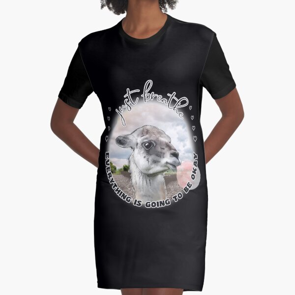 Cute Llama with Bubblegum Just Breathe Graphic T-Shirt Dress