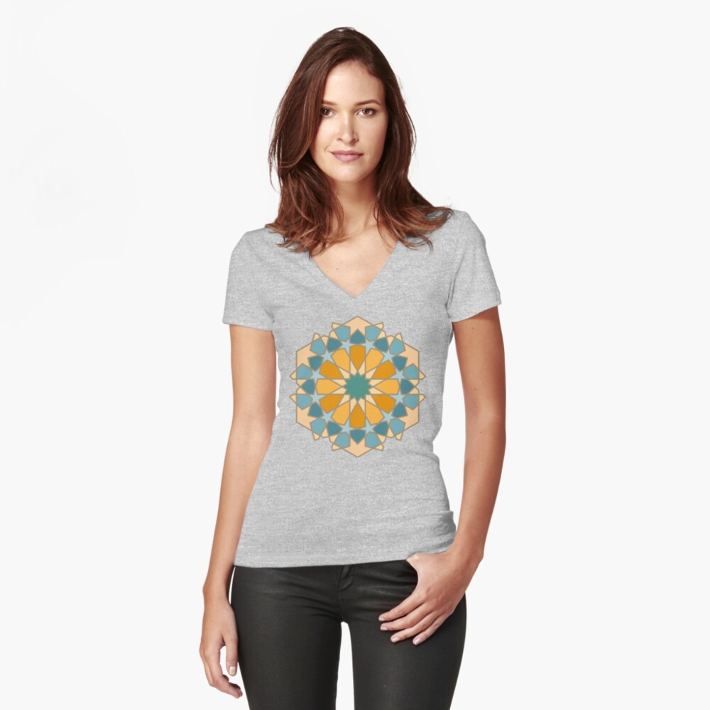 Geometric Pattern: Arabic Tiles: Lily Fitted V-Neck T-Shirt