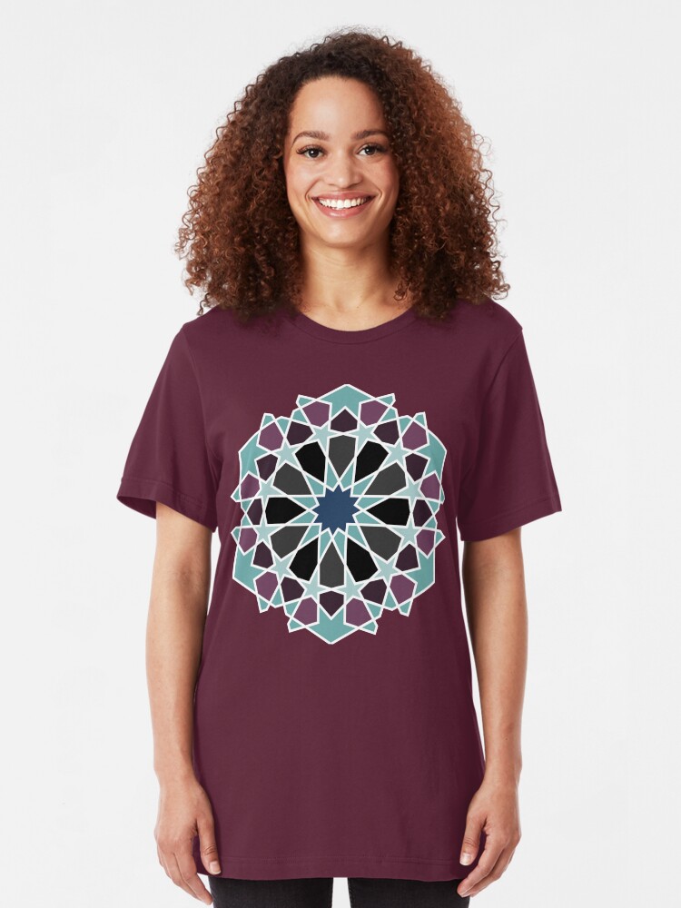 Alternate view of Geometric Pattern: Arabic Tiles: Midnight Slim Fit T-Shirt