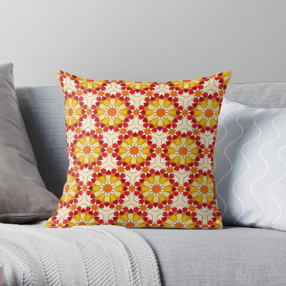 Geometric Pattern: Arabic Tiles: Sunset Throw Pillow