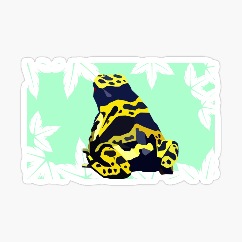 Yellow banded poison dart frog on leafy background Glossy Sticker