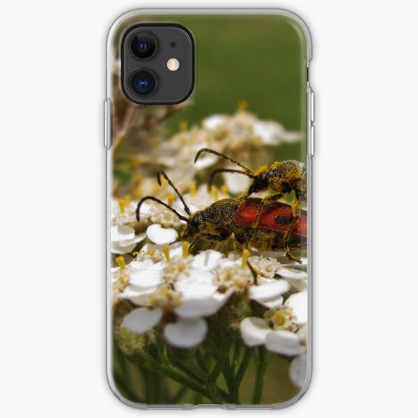 Longhorned beetles mating on Yarrow iPhone Soft Case