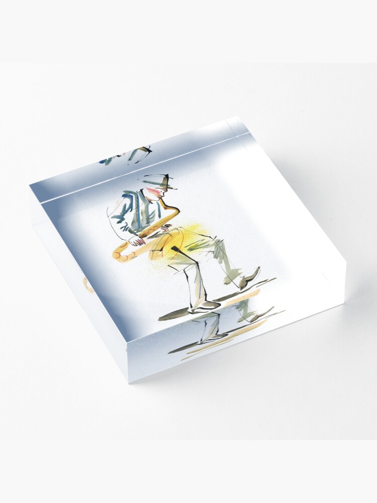 Alternate view of Saxophone Musician art Acrylic Block