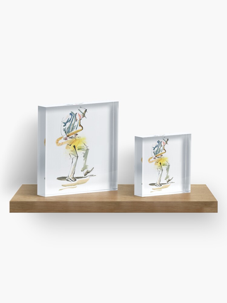 Alternate view of Saxophone Musician art Acrylic Block