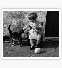 Little girl knitting Sticker