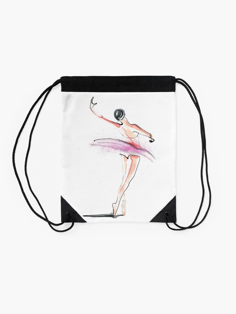 Alternate view of Ballerina Dance Drawing Drawstring Bag