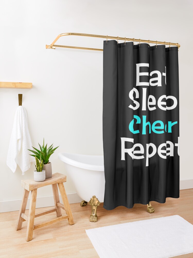 Alternate view of Eat, Sleep, Cheer, Repeat Shower Curtain