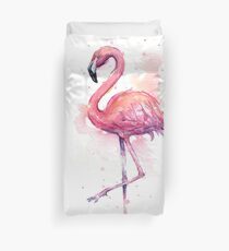 Pink Flamingo Watercolor Tropical Bird Duvet Cover